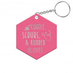 Coffee, Scrubs, and Rubber Gloves Hexagon Keychain